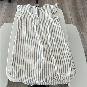 Splendid White and Blue Vertical-Strip Midi Skirt